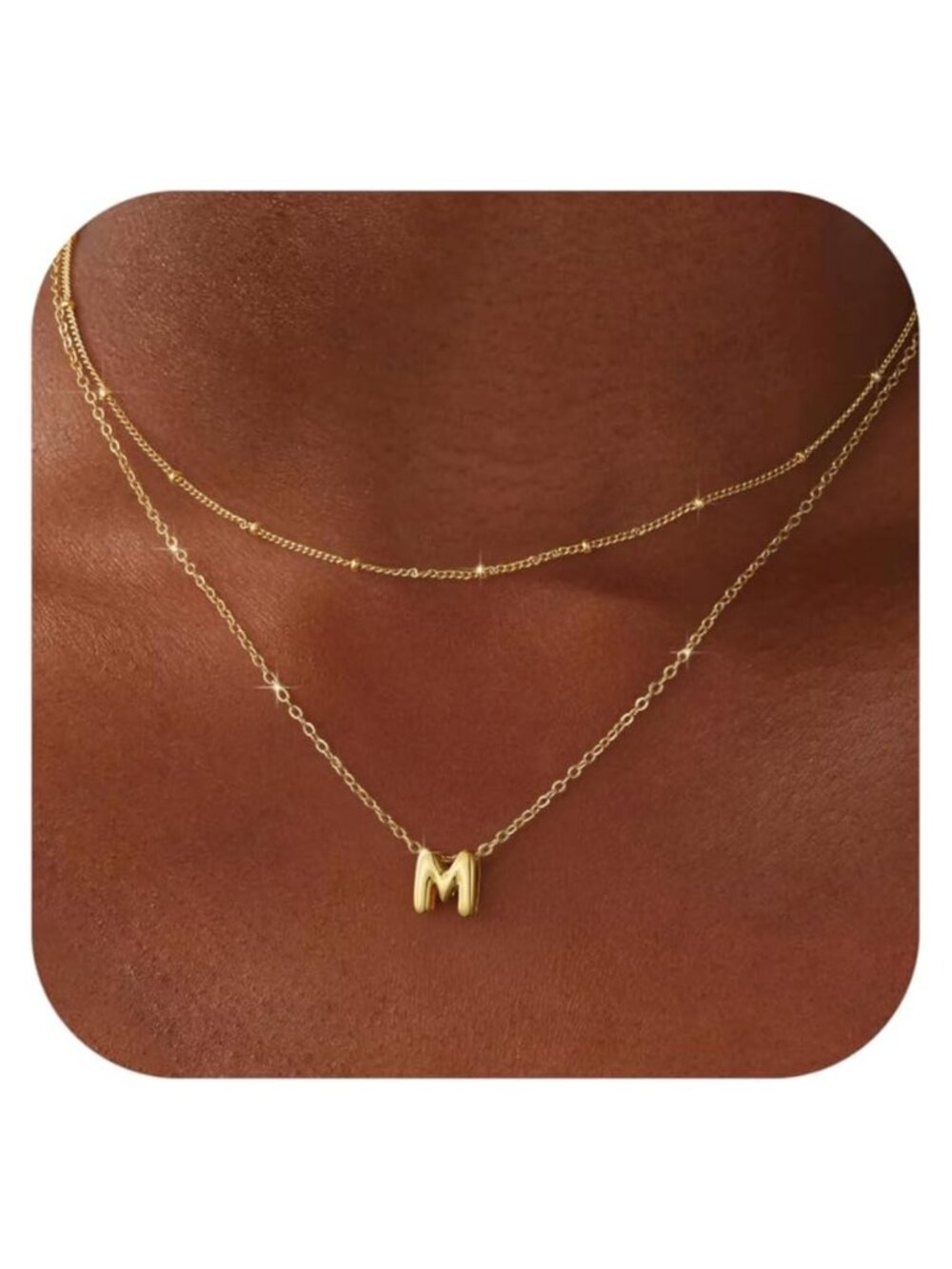 14K Gold Plated Layered Initial Necklace Choker Dainty Bubble Letter Pendant